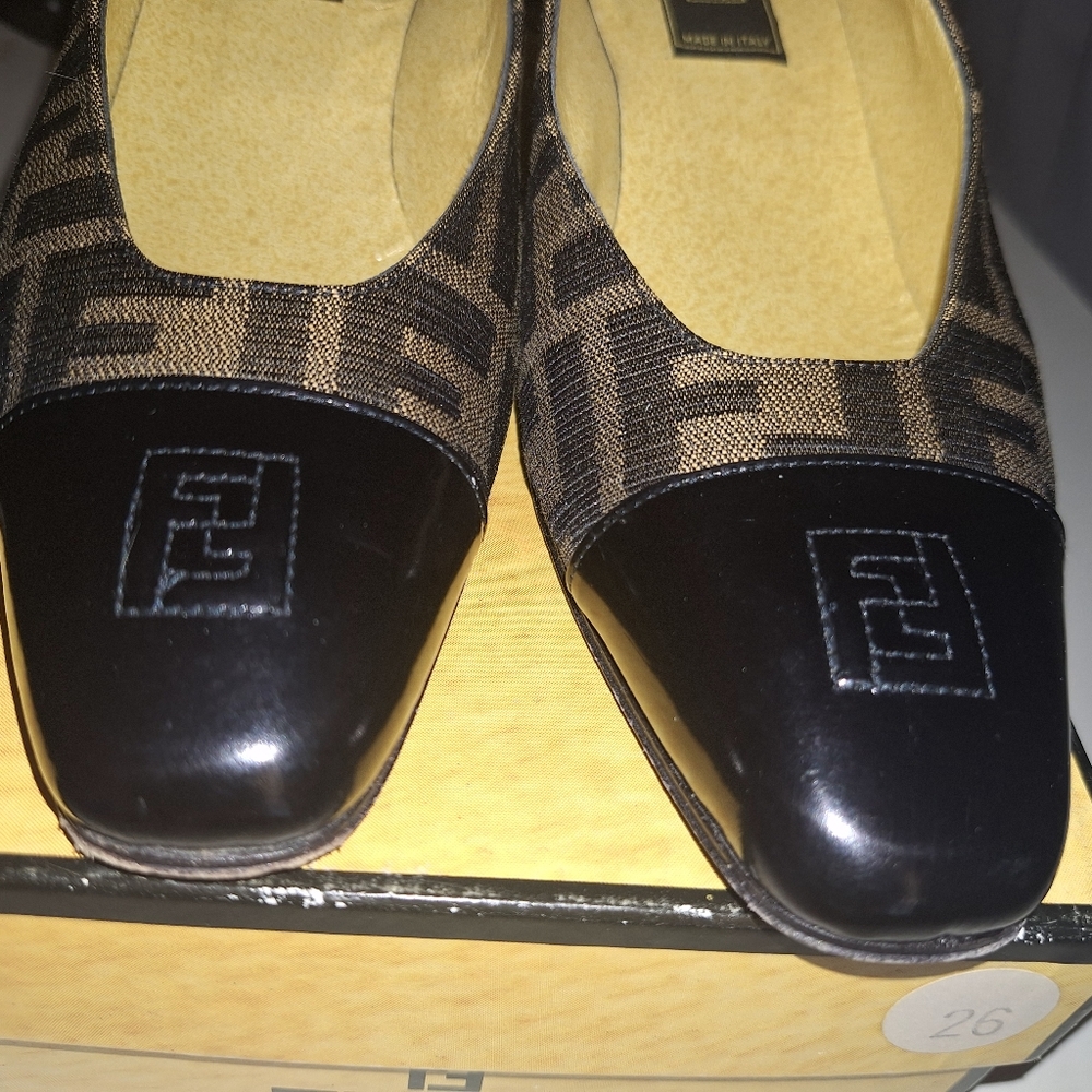 Fendi Shoes & Box Vintage Heel Print Fabric Size 8 #642543 Y2K 90's - Picture 6 of 16